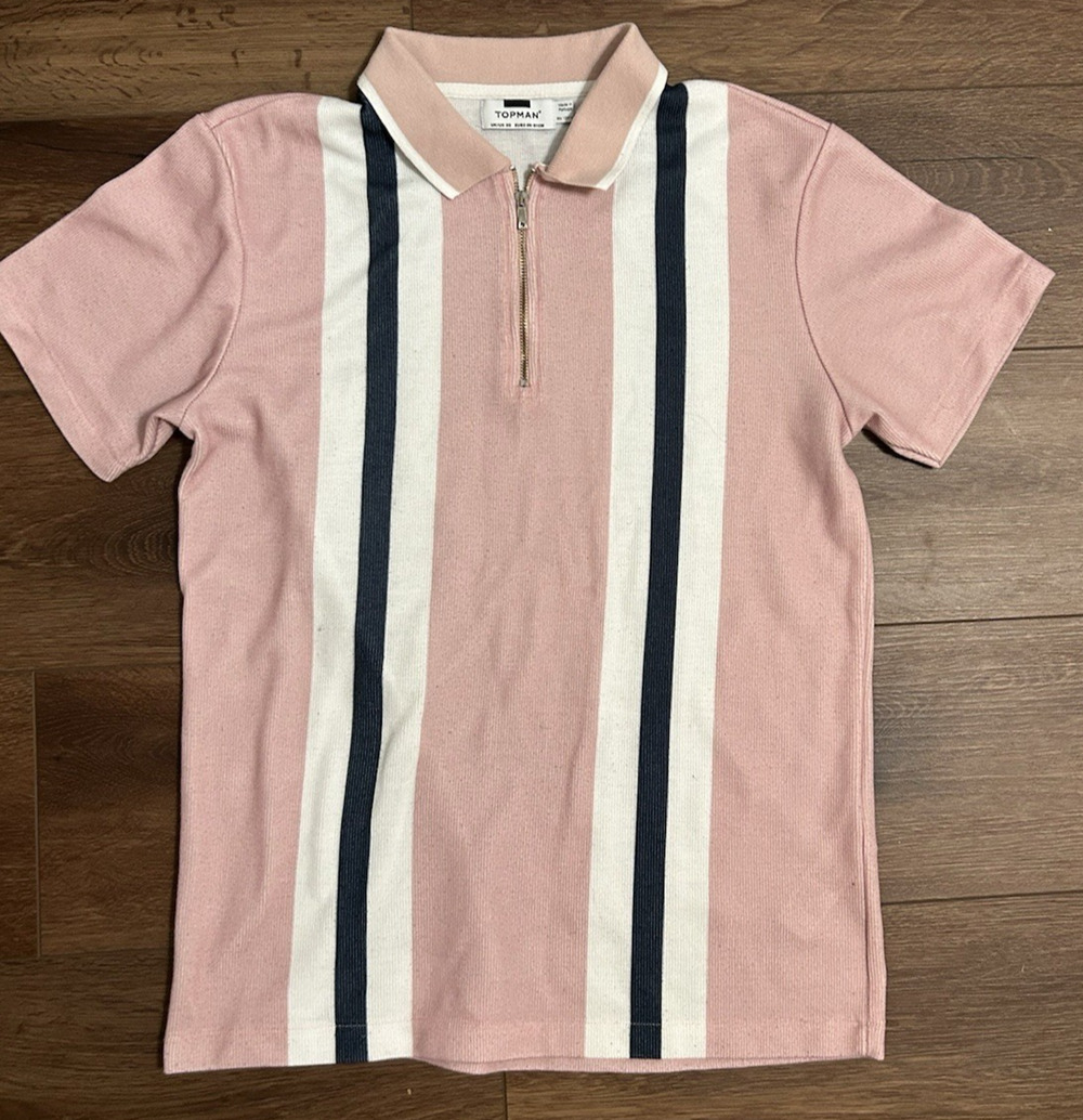 Topman Men’s Short Sleeve Polo Shirt Size S Collared Cotton Pink White Blue
